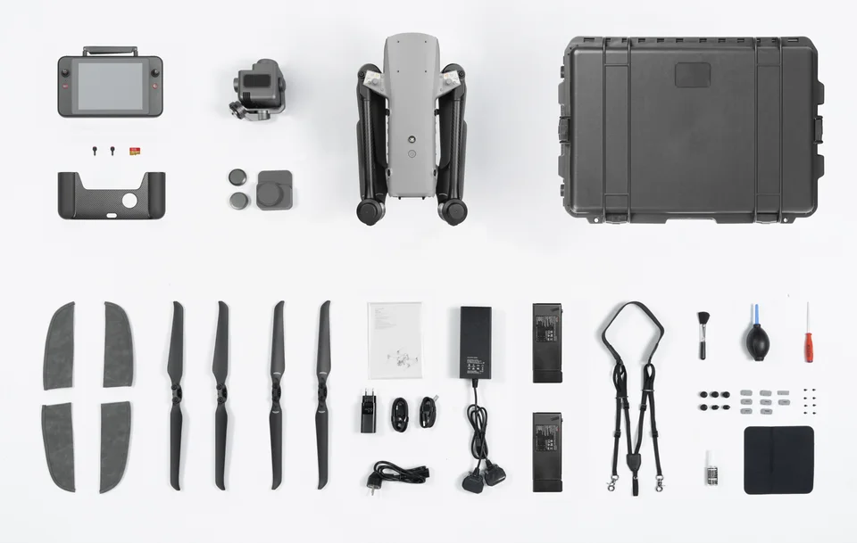 Official Autel Alpha standard-bundle flatlay, including two batteries, V3 controller and rugged case