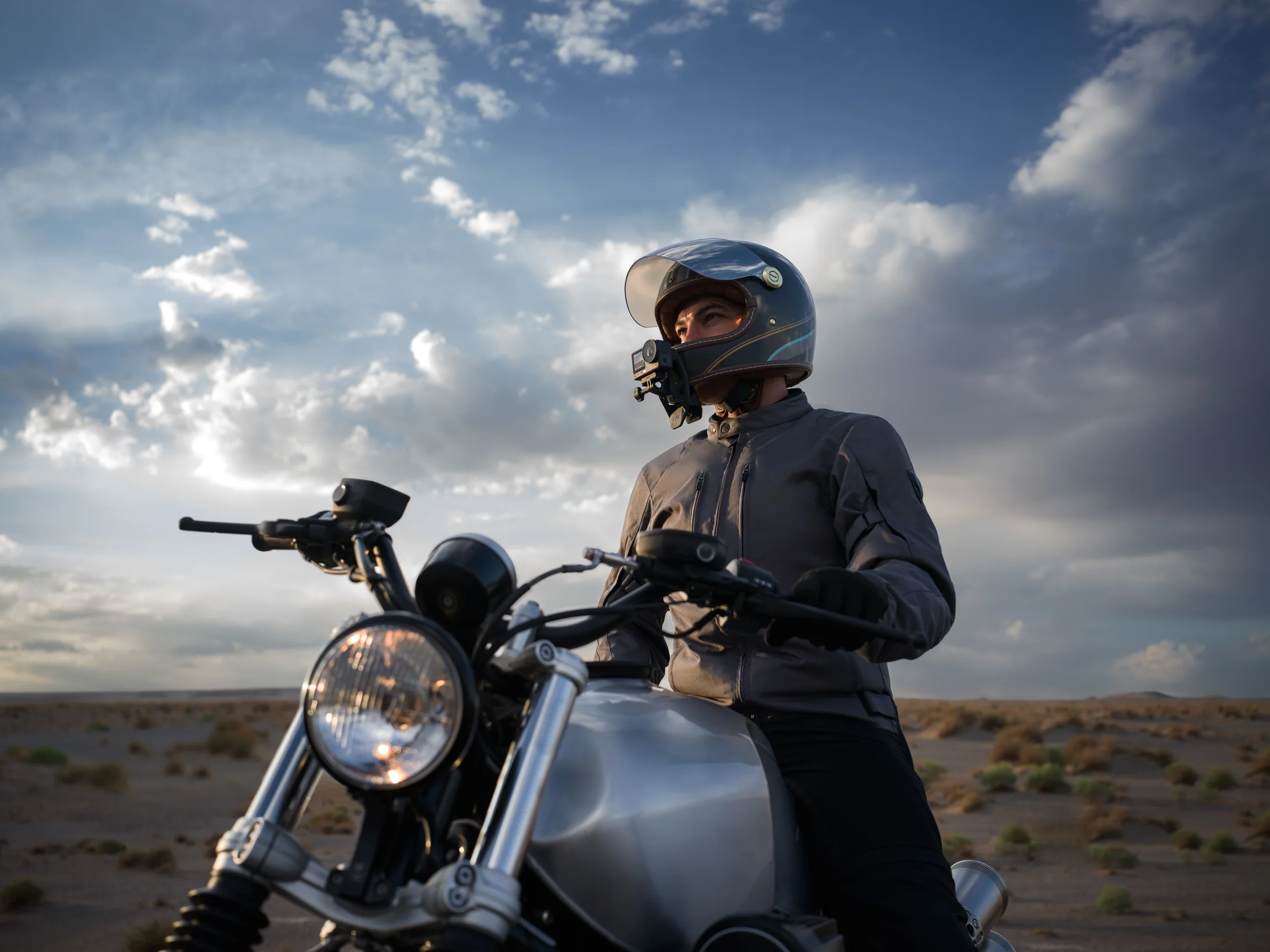 Action camera recording a motorcycle sequence