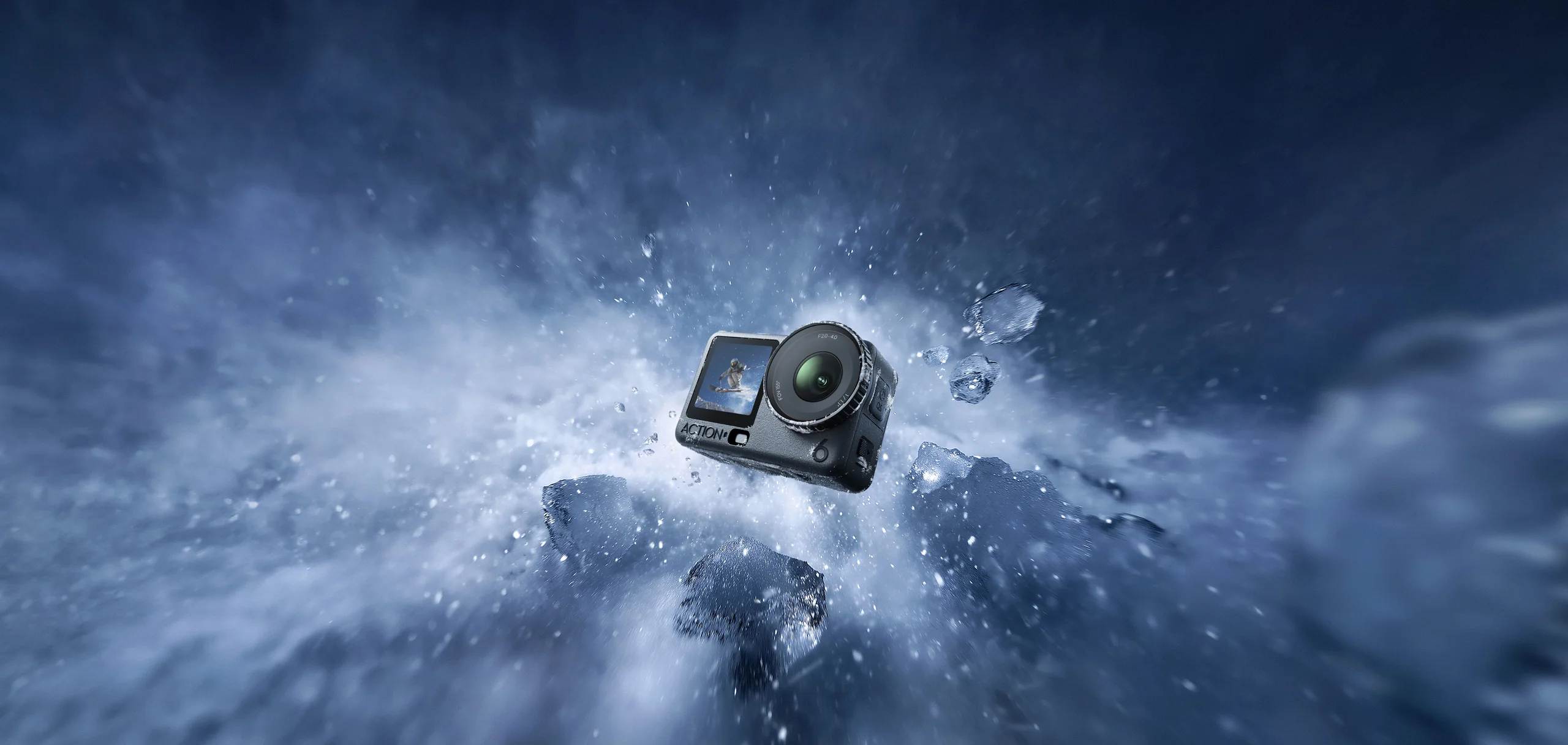 Creator filming winter action with an action camera
