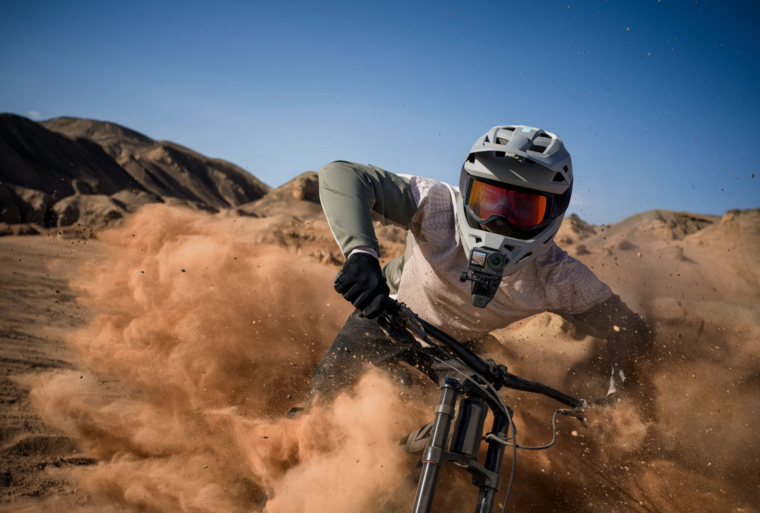 Mountain bike action filmed from the ground