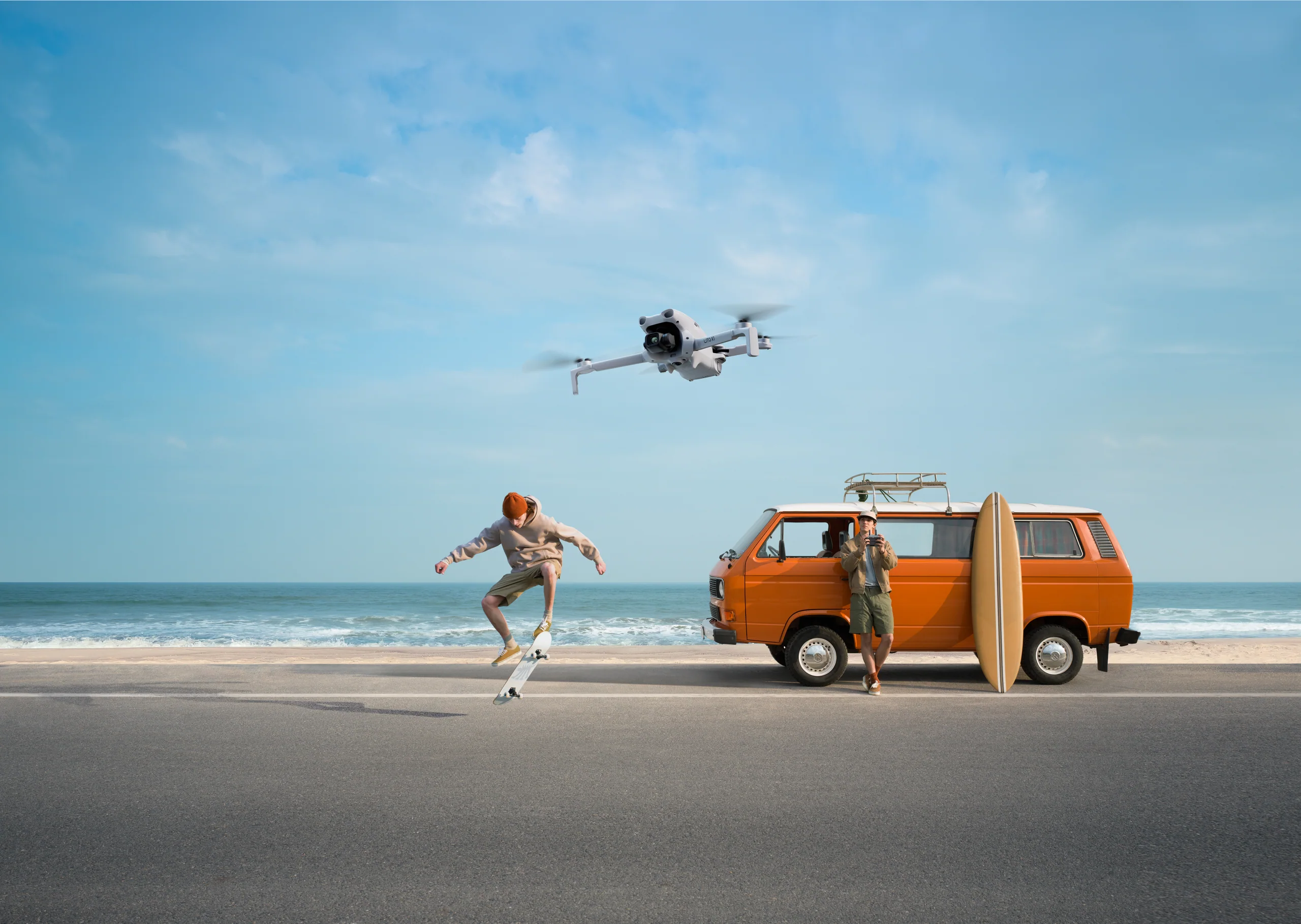 DJI Lito X1 following a runner on a coastal road