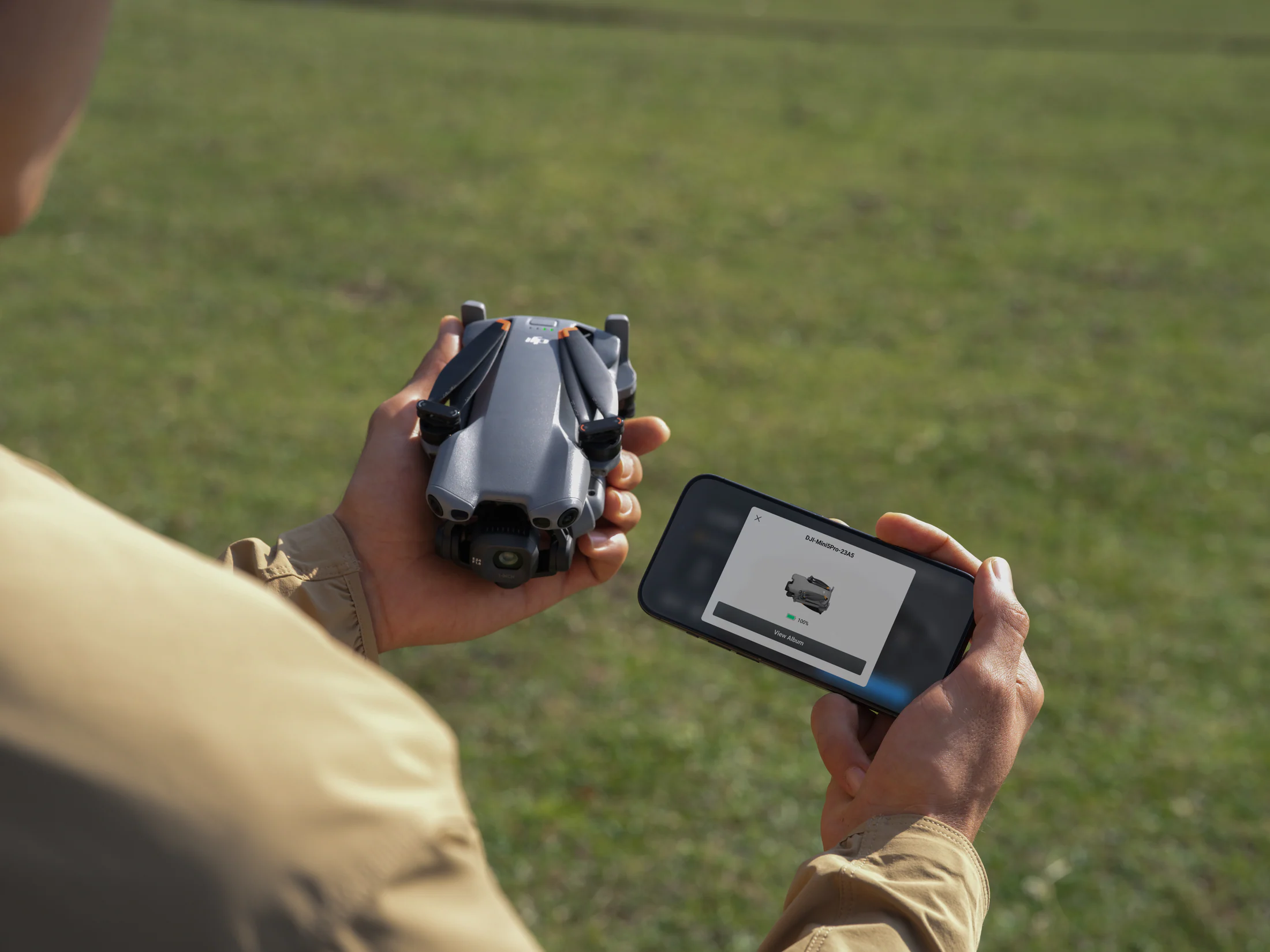 DJI Mini 5 Pro footage transferring to a smartphone