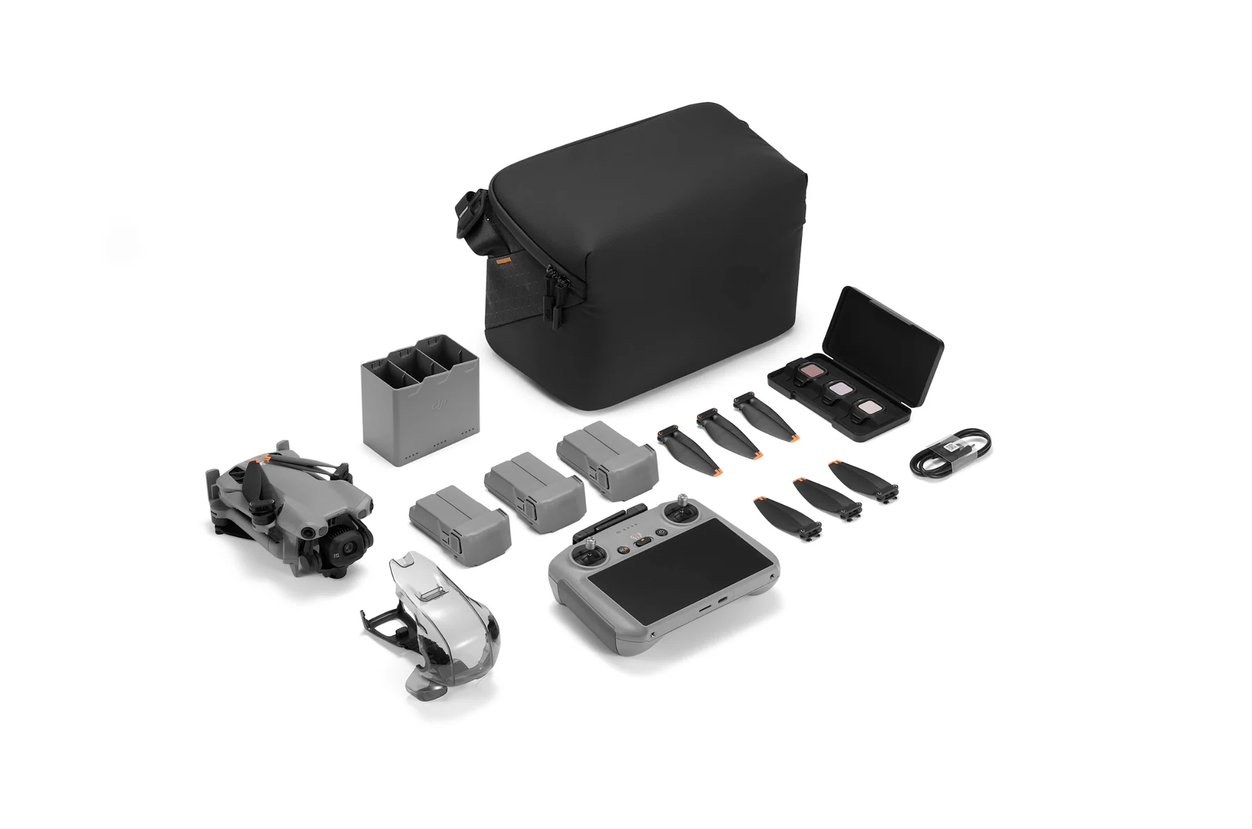Fly More Plus (RC 2) package with its included controller, batteries, charging and carry components