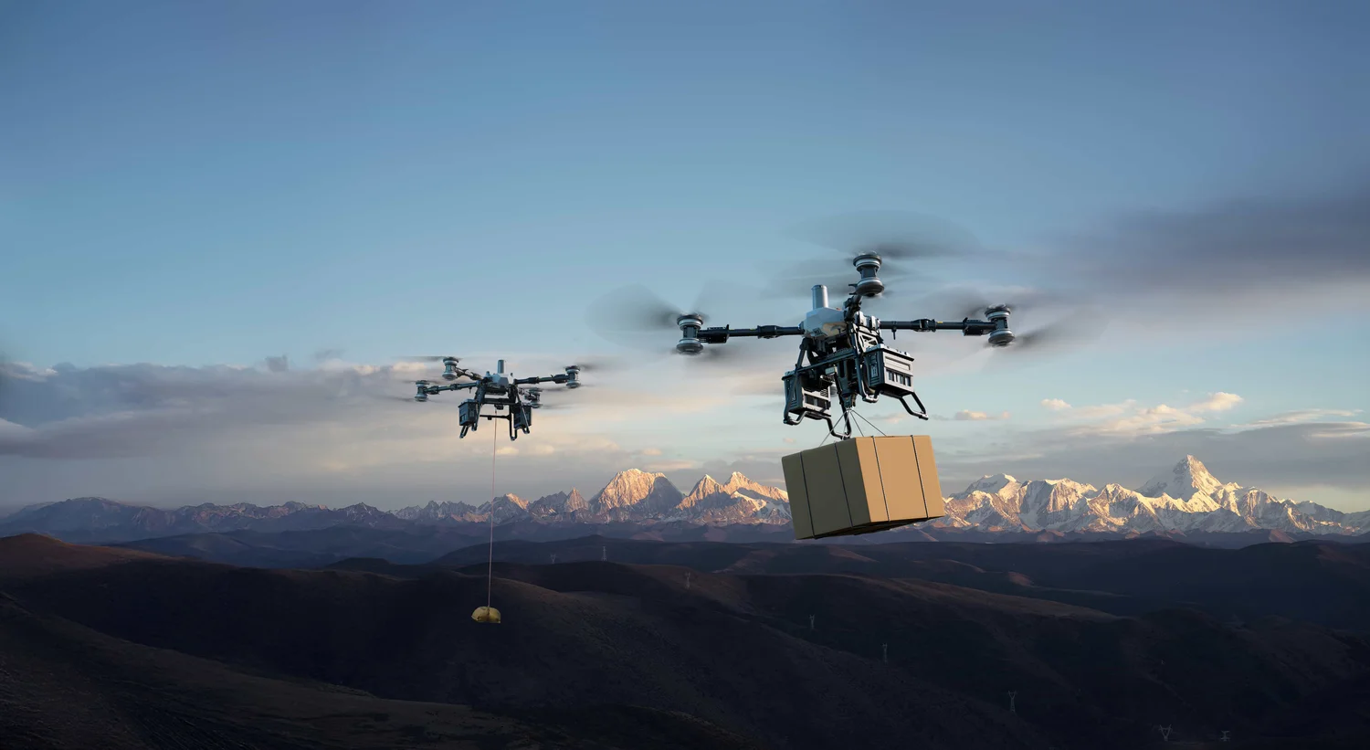 Heavy-lift cargo drones operating over mountainous terrain