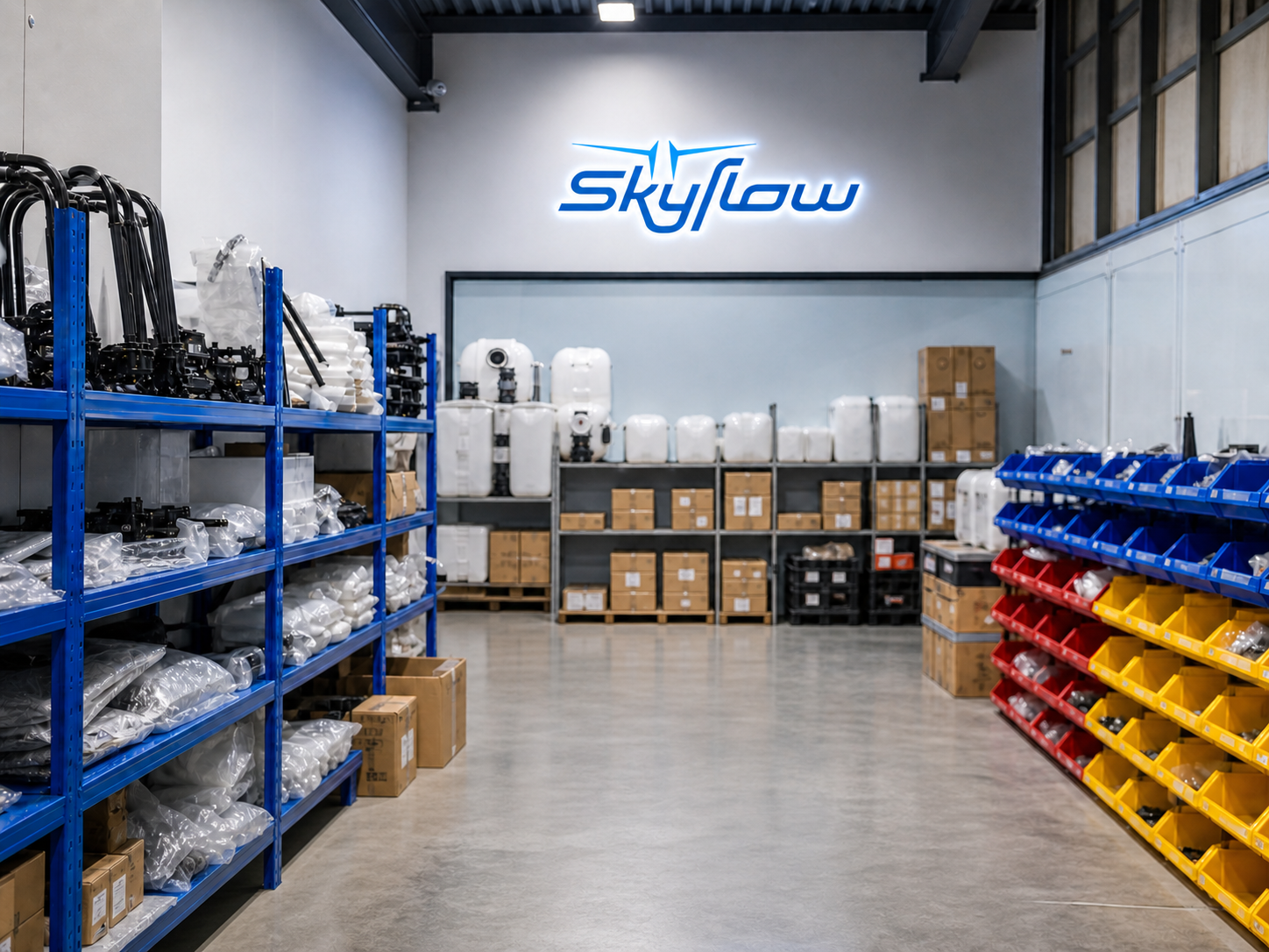 Inside the SkyFlow parts and repair room
